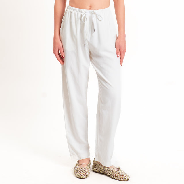 Zeroassoluto-Pantalone LERRY misto lino con coulisse - burro