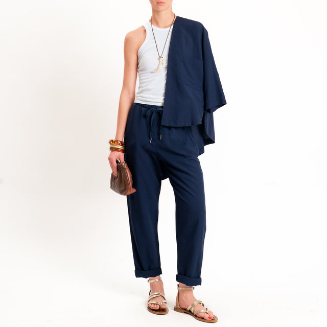 Zeroassoluto-Pantalone LERRY misto lino con coulisse - blu
