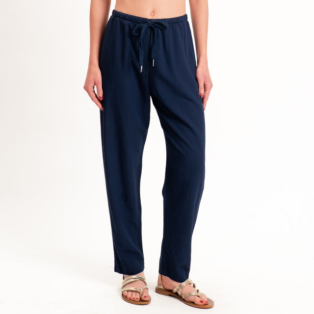 Zeroassoluto-Pantalone LERRY misto lino con coulisse - blu