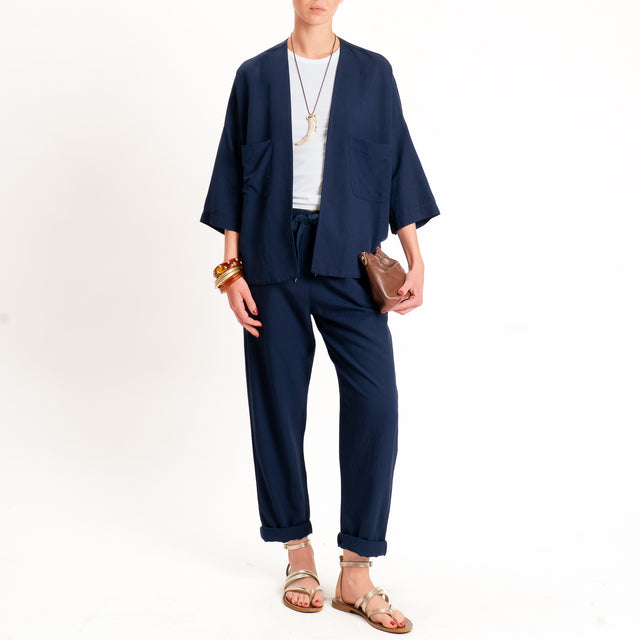 Zeroassoluto-Pantalone LERRY misto lino con coulisse - blu