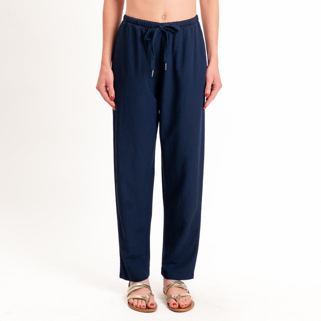 Zeroassoluto-Pantalone LERRY misto lino con coulisse - blu