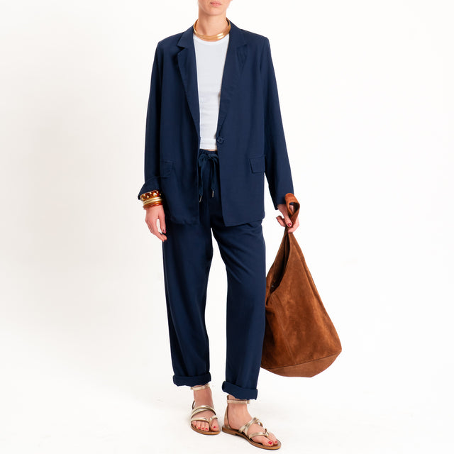 Zeroassoluto-Pantalone LERRY misto lino con coulisse - blu