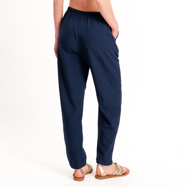 Zeroassoluto-Pantalone LERRY misto lino con coulisse - blu