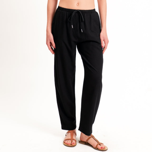 Zeroassoluto-Pantalone LERRY misto lino con coulisse - nero