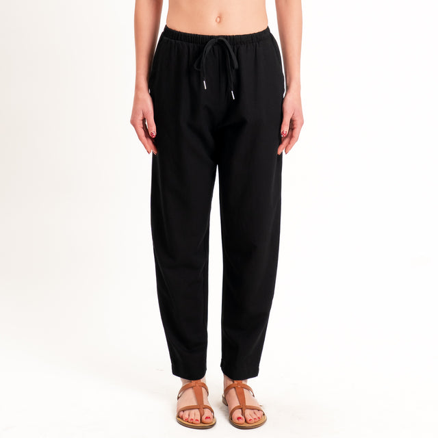 Zeroassoluto-Pantalone LERRY misto lino con coulisse - nero