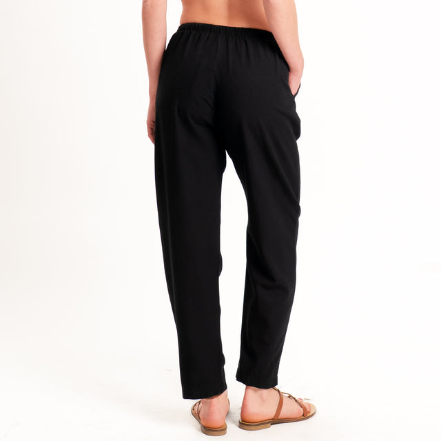 Zeroassoluto-Pantalone LERRY misto lino con coulisse - nero