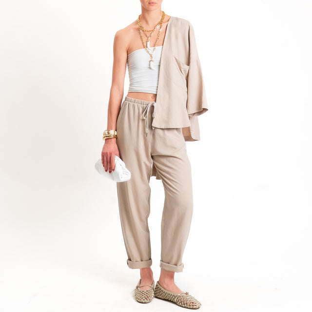 Zeroassoluto-Pantalone LERRY misto lino con coulisse - sand