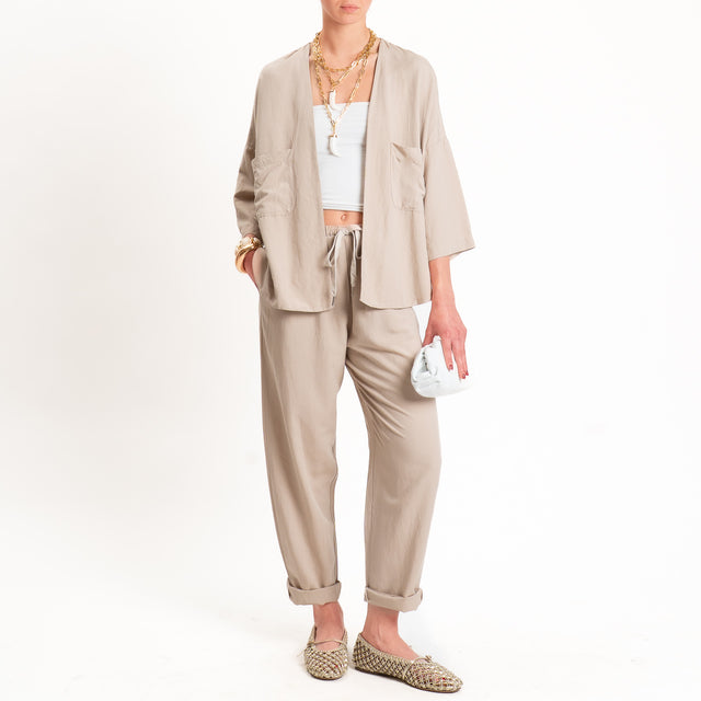 Zeroassoluto-Pantalone LERRY misto lino con coulisse - sand