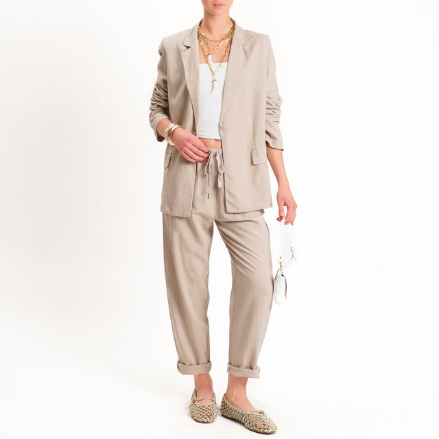 Zeroassoluto-Pantalone LERRY misto lino con coulisse - sand