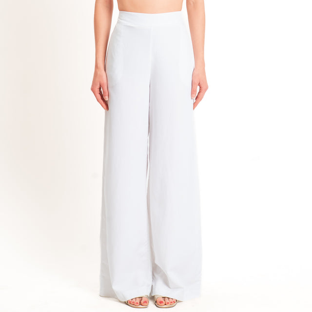 Zeroassoluto-Pantalone LESLEY misto lino wide leg - bianco