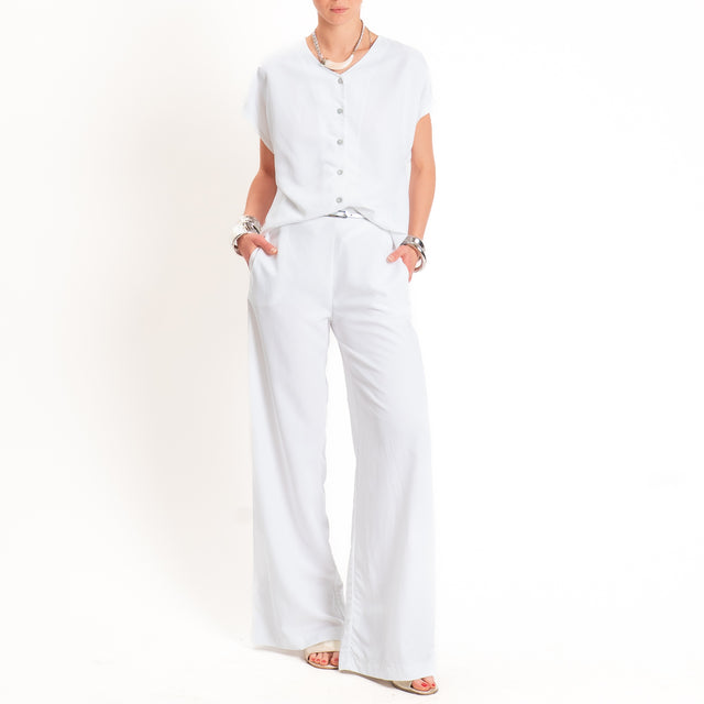 Zeroassoluto-Pantalone LESLEY misto lino wide leg - bianco