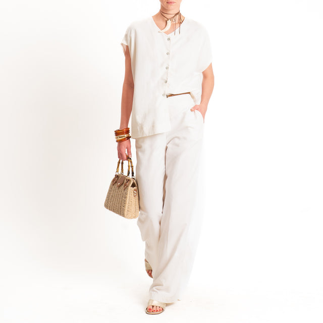 Zeroassoluto-Pantalone LESLEY misto lino wide leg - burro