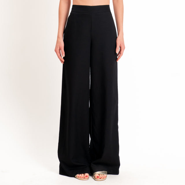 Zeroassoluto-Pantalone LESLEY misto lino wide leg - nero