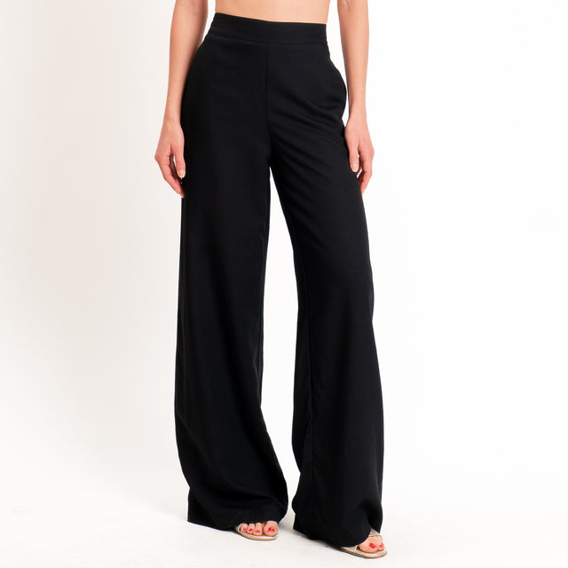 Zeroassoluto-Pantalone LESLEY misto lino wide leg - nero