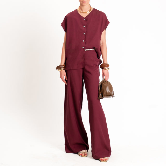 Zeroassoluto-Pantalone LESLEY misto lino wide leg - vino