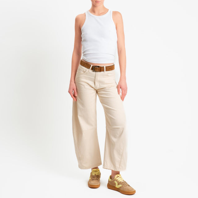 Zeroassoluto-Pantalone LIBY barrel chambray elasticizzato - burro