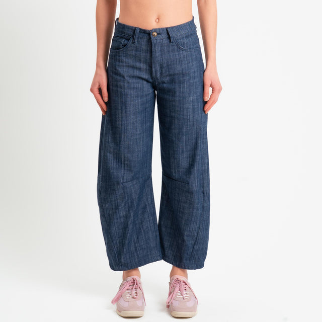 Zeroassoluto-Pantalone LIBY barrel chambray elasticizzato - denim blu