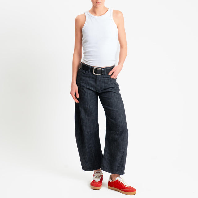 Zeroassoluto-Pantalone LIBY barrel chambray elasticizzato - denim nero