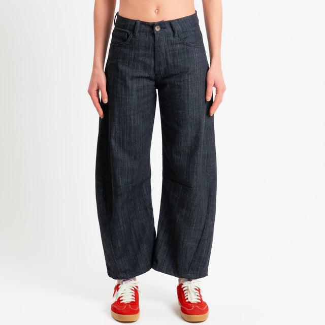Zeroassoluto-Pantalone LIBY barrel chambray elasticizzato - denim nero