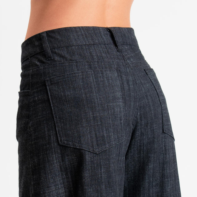 Zeroassoluto-Pantalone LIBY barrel chambray elasticizzato - denim nero