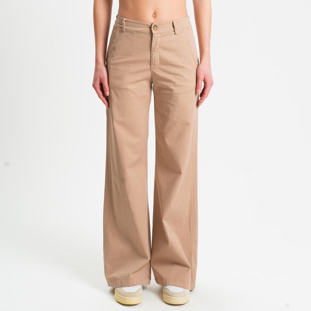 Zeroassoluto-Pantalone LILLY palazzo cotone elasticizzato - biscotto