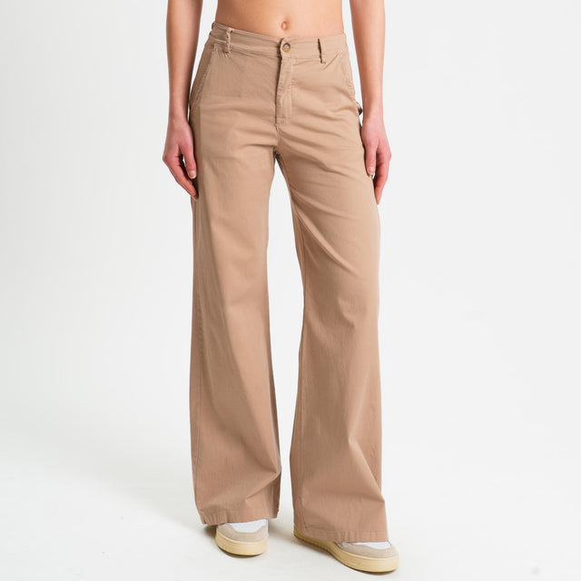 Zeroassoluto-Pantalone LILLY palazzo cotone elasticizzato - biscotto