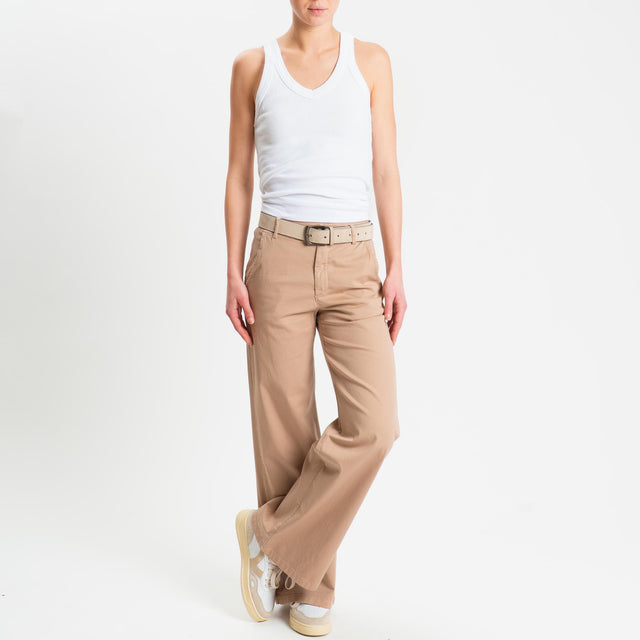 Zeroassoluto-Pantalone LILLY palazzo cotone elasticizzato - biscotto