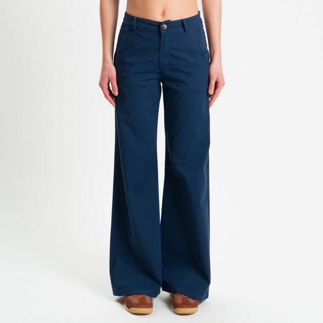 Zeroassoluto-Pantalone LILLY palazzo cotone elasticizzato - blu