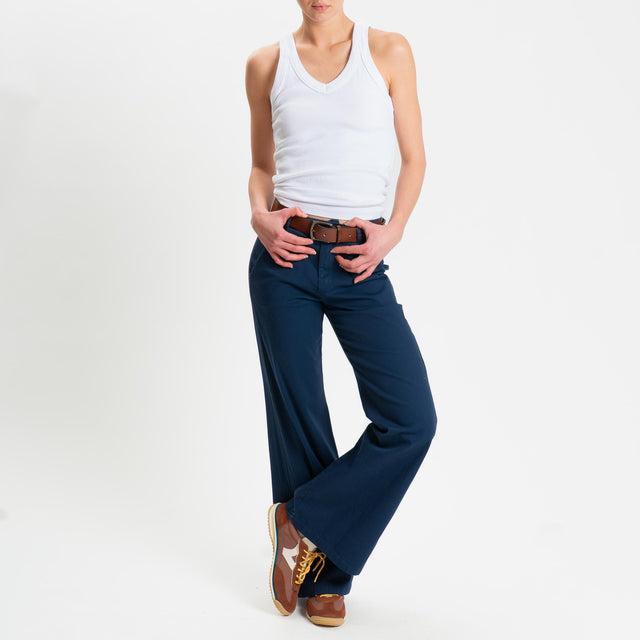 Zeroassoluto-Pantalone LILLY palazzo cotone elasticizzato - blu