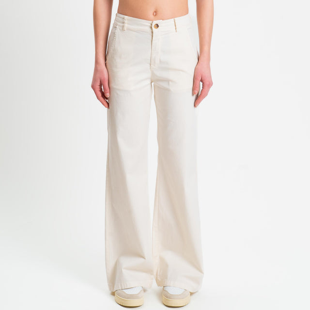 Zeroassoluto-Pantalone LILLY palazzo cotone elasticizzato - burro