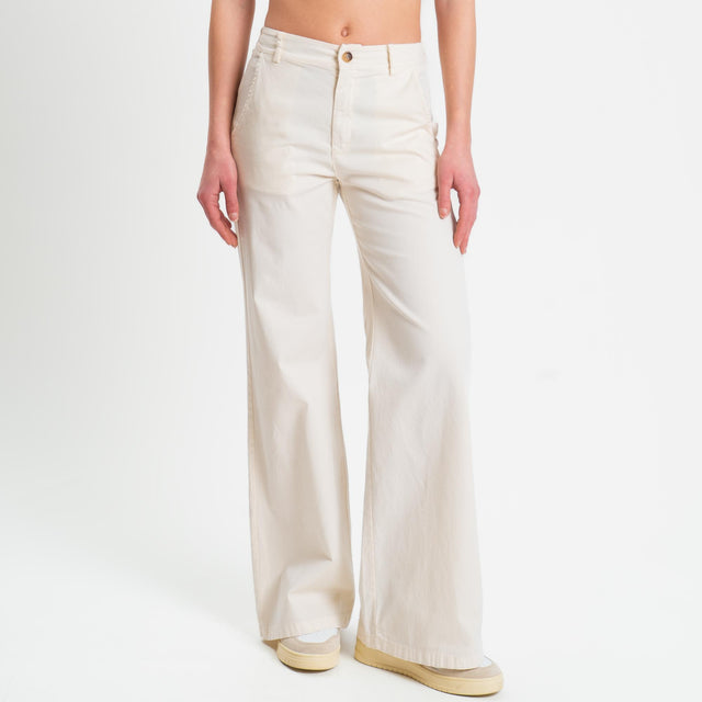 Zeroassoluto-Pantalone LILLY palazzo cotone elasticizzato - burro