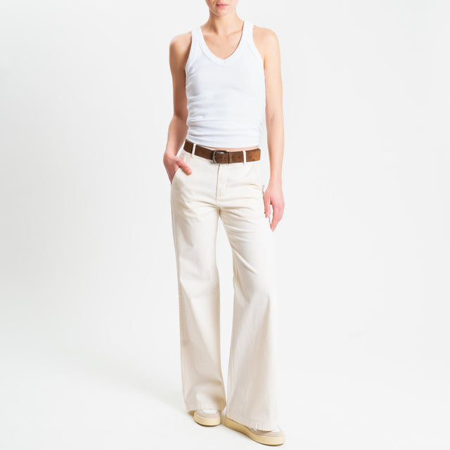 Zeroassoluto-Pantalone LILLY palazzo cotone elasticizzato - burro