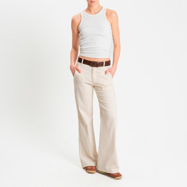 Zeroassoluto-Pantalone LILLY palazzo chambray elasticizzato - burro