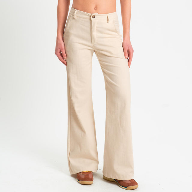 Zeroassoluto-Pantalone LILLY palazzo chambray elasticizzato - burro