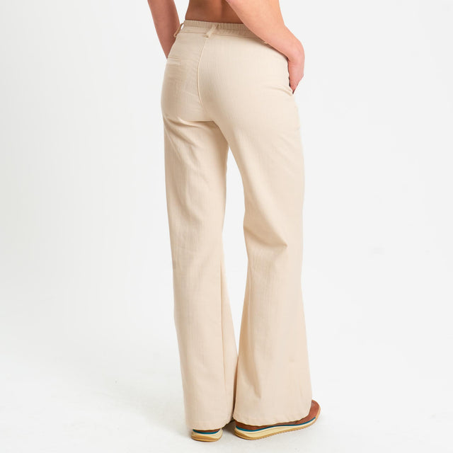 Zeroassoluto-Pantalone LILLY palazzo chambray elasticizzato - burro