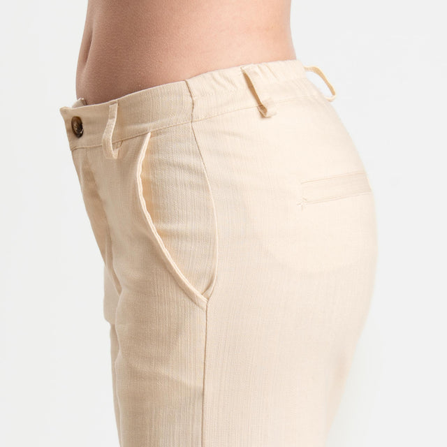 Zeroassoluto-Pantalone LILLY palazzo chambray elasticizzato - burro