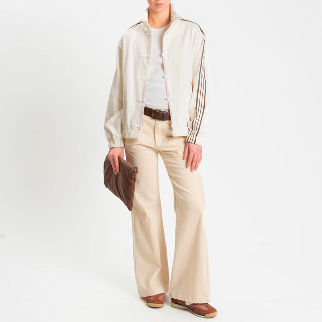 Zeroassoluto-Pantalone LILLY palazzo chambray elasticizzato - burro