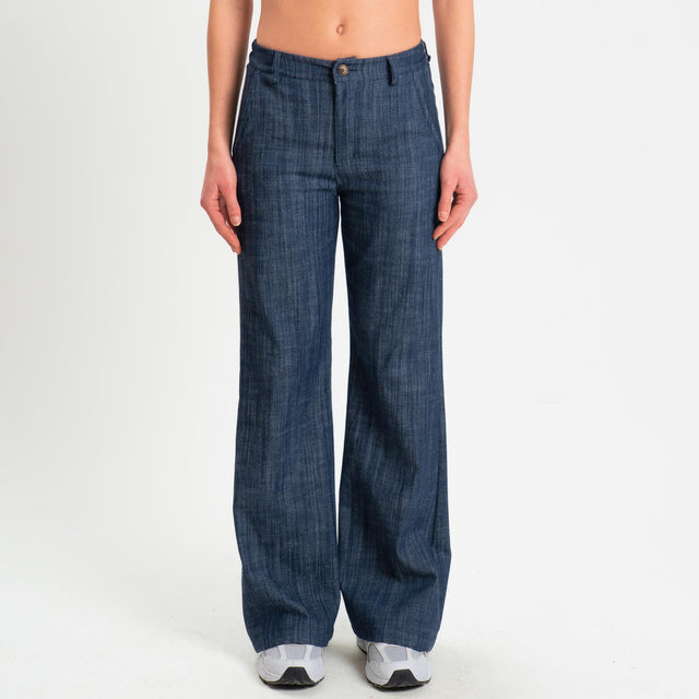 Zeroassoluto-Pantalone LILLY palazzo chambray elasticizzato - denim blu
