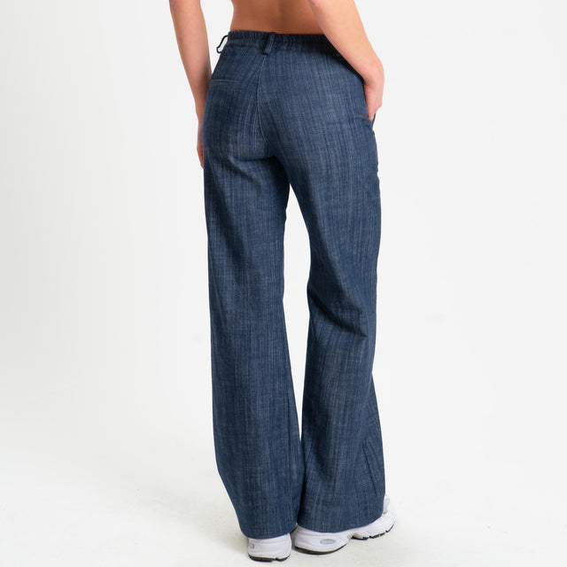 Zeroassoluto-Pantalone LILLY palazzo chambray elasticizzato - denim blu