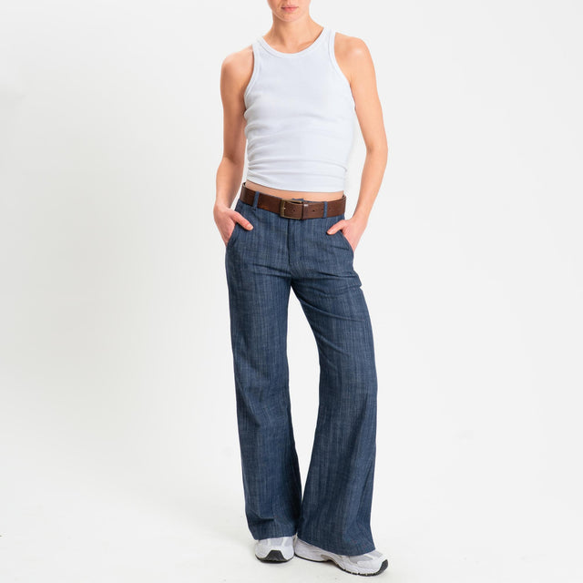 Zeroassoluto-Pantalone LILLY palazzo chambray elasticizzato - denim blu