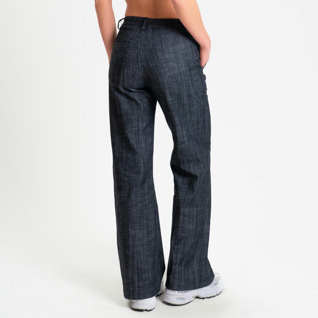 Zeroassoluto-Pantalone LILLY palazzo chambray elasticizzato - denim nero