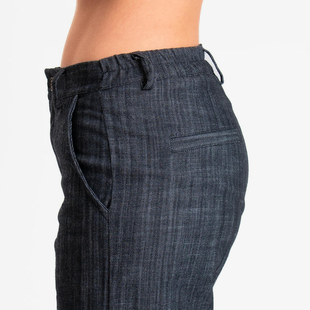 Zeroassoluto-Pantalone LILLY palazzo chambray elasticizzato - denim nero