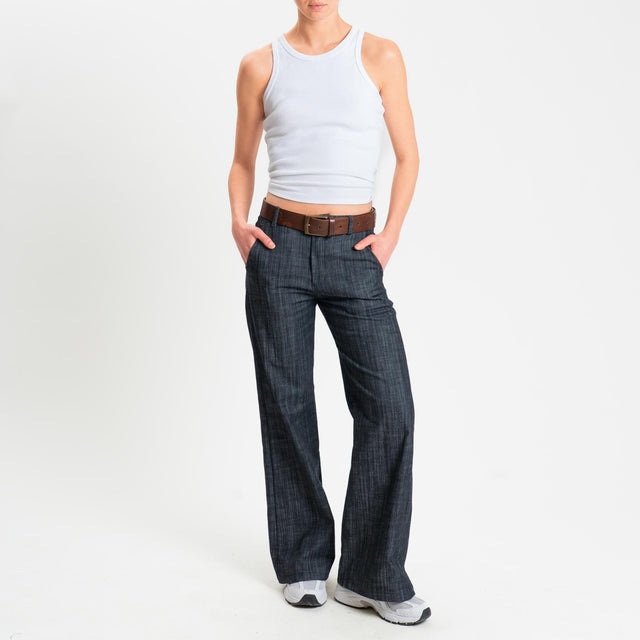 Zeroassoluto-Pantalone LILLY palazzo chambray elasticizzato - denim nero