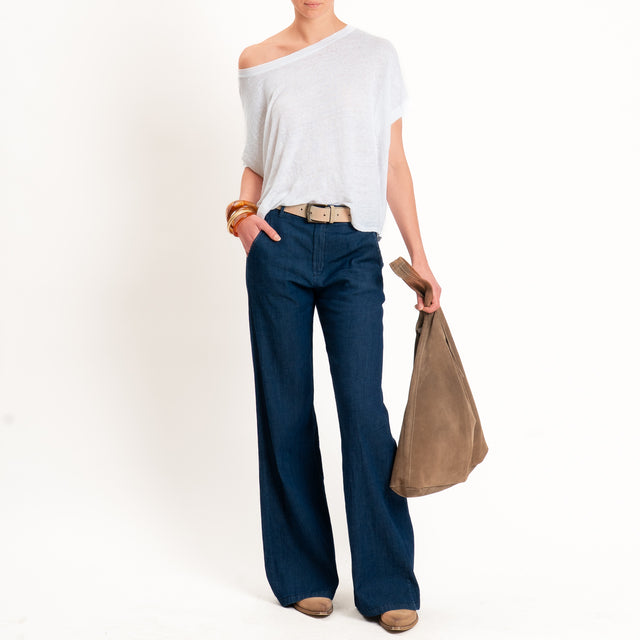 Zeroassoluto-Pantalone LILLY palazzo chambray leggero elasticizzato - denim blu