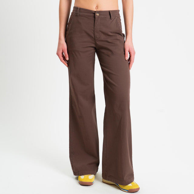 Zeroassoluto-Pantalone LILLY palazzo cotone elasticizzato - choco