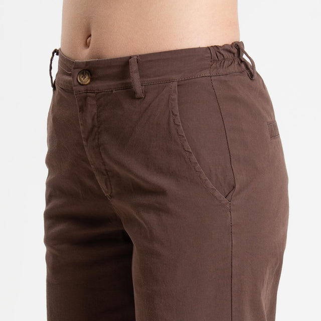 Zeroassoluto-Pantalone LILLY palazzo cotone elasticizzato - choco
