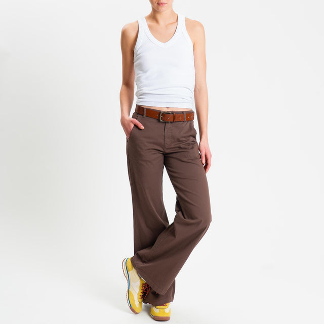 Zeroassoluto-Pantalone LILLY palazzo cotone elasticizzato - choco