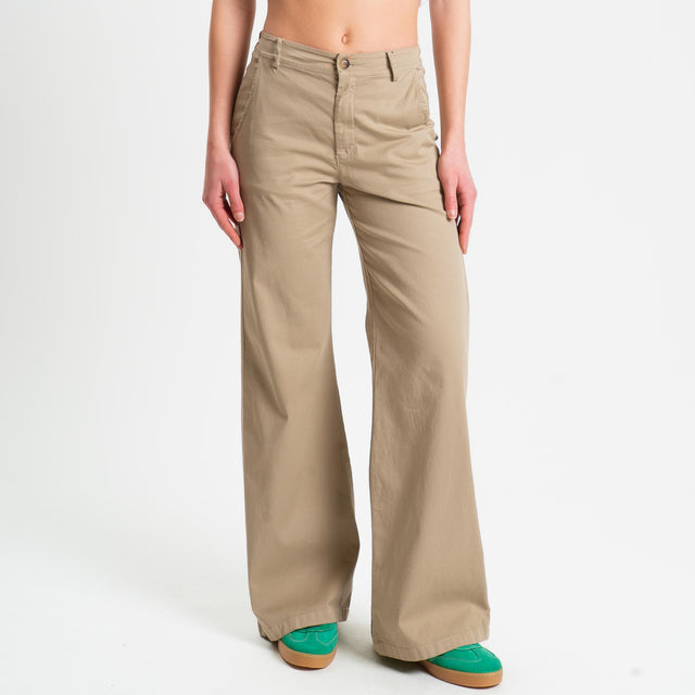 Zeroassoluto-Pantalone LILLY palazzo cotone elasticizzato - coloniale