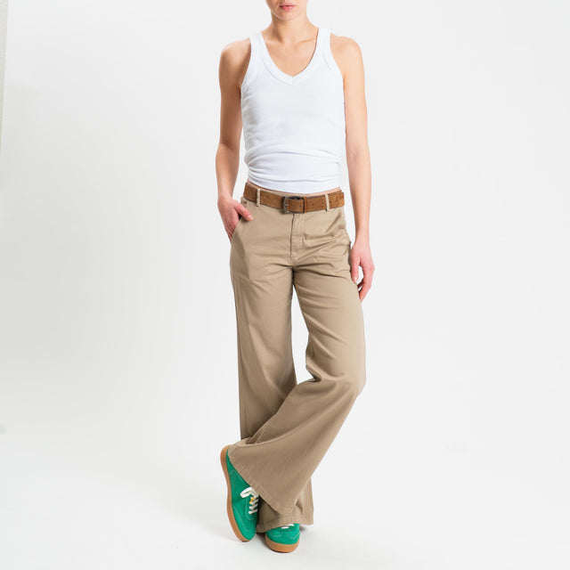 Zeroassoluto-Pantalone LILLY palazzo cotone elasticizzato - coloniale