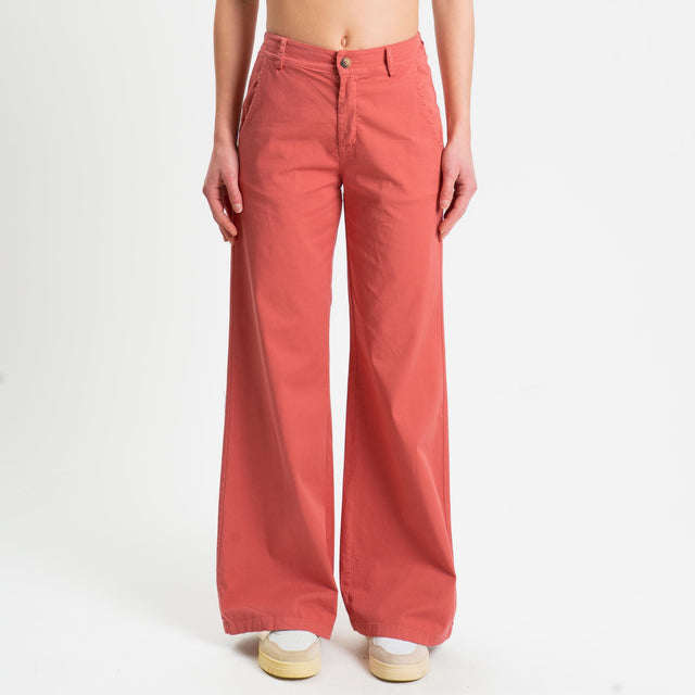Zeroassoluto-Pantalone LILLY palazzo cotone elasticizzato - lipstick